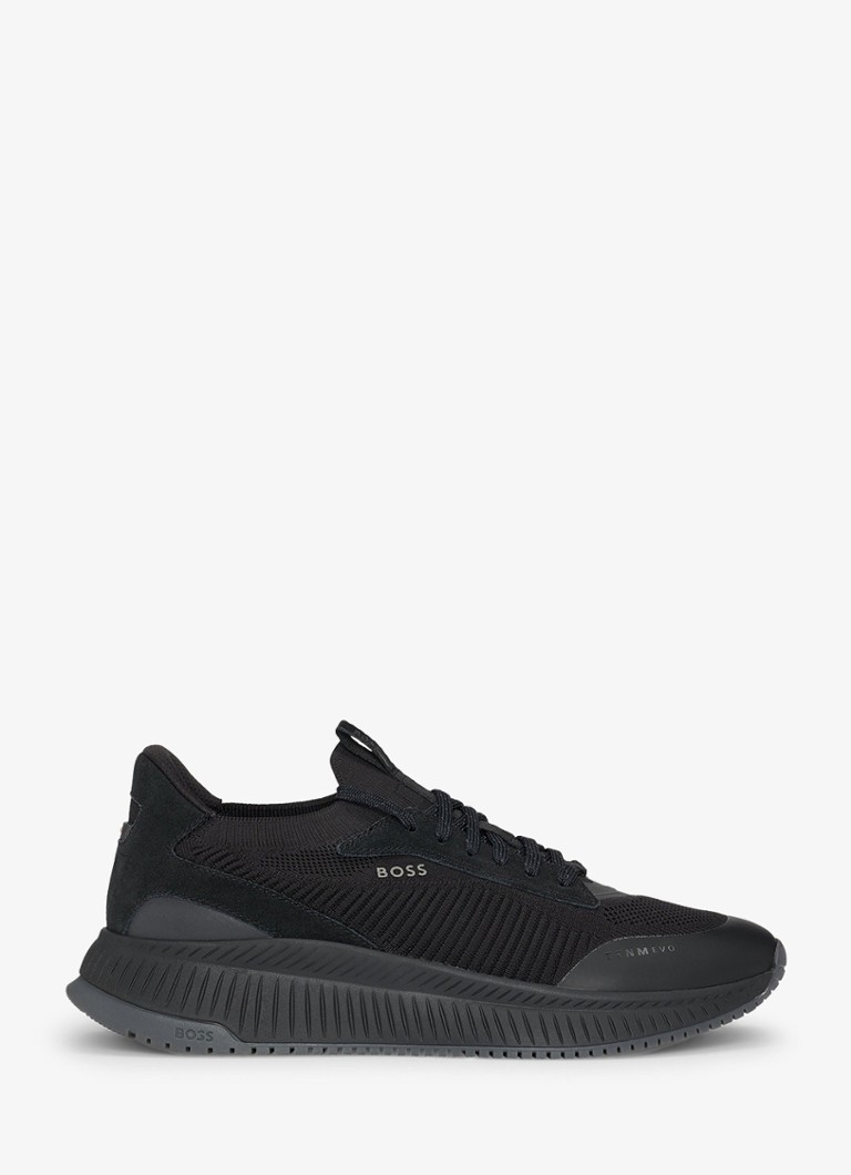 BOSS Heren Sneaker met gebreid bovenwerk en suède details in de kleur Zwart