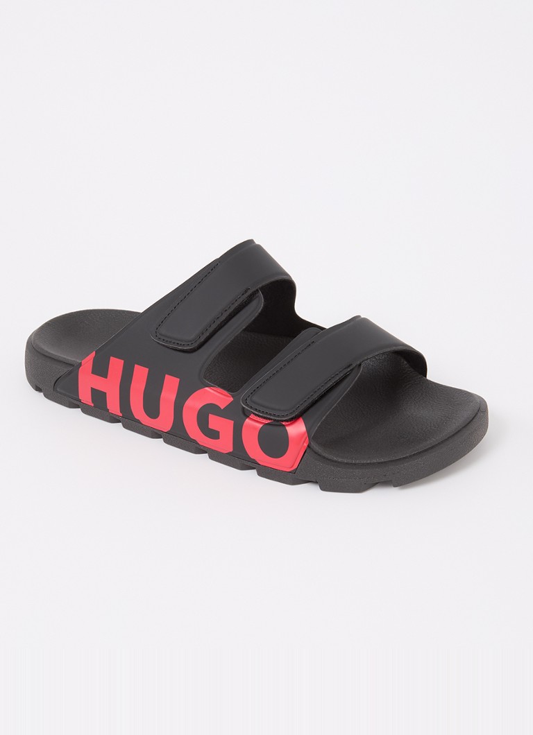HUGO Heren Evander slipper met logo in de kleur Black-001 / Zwart