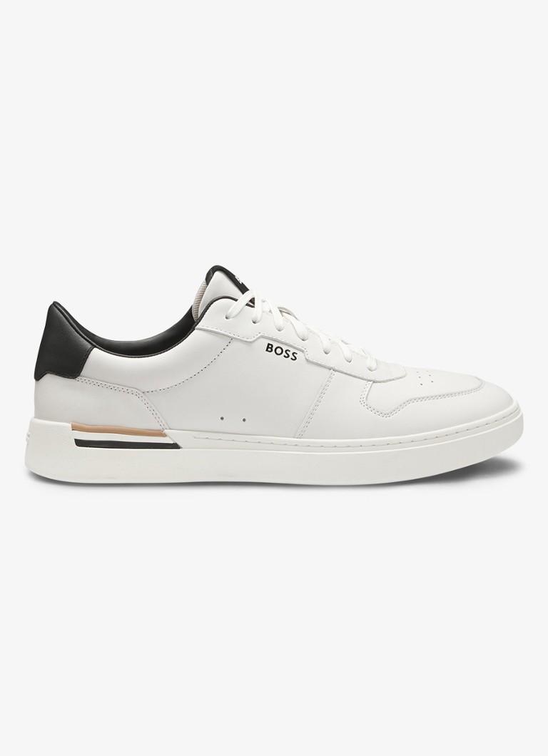 BOSS Heren Clint sneaker van leer met logo in de kleur Wit