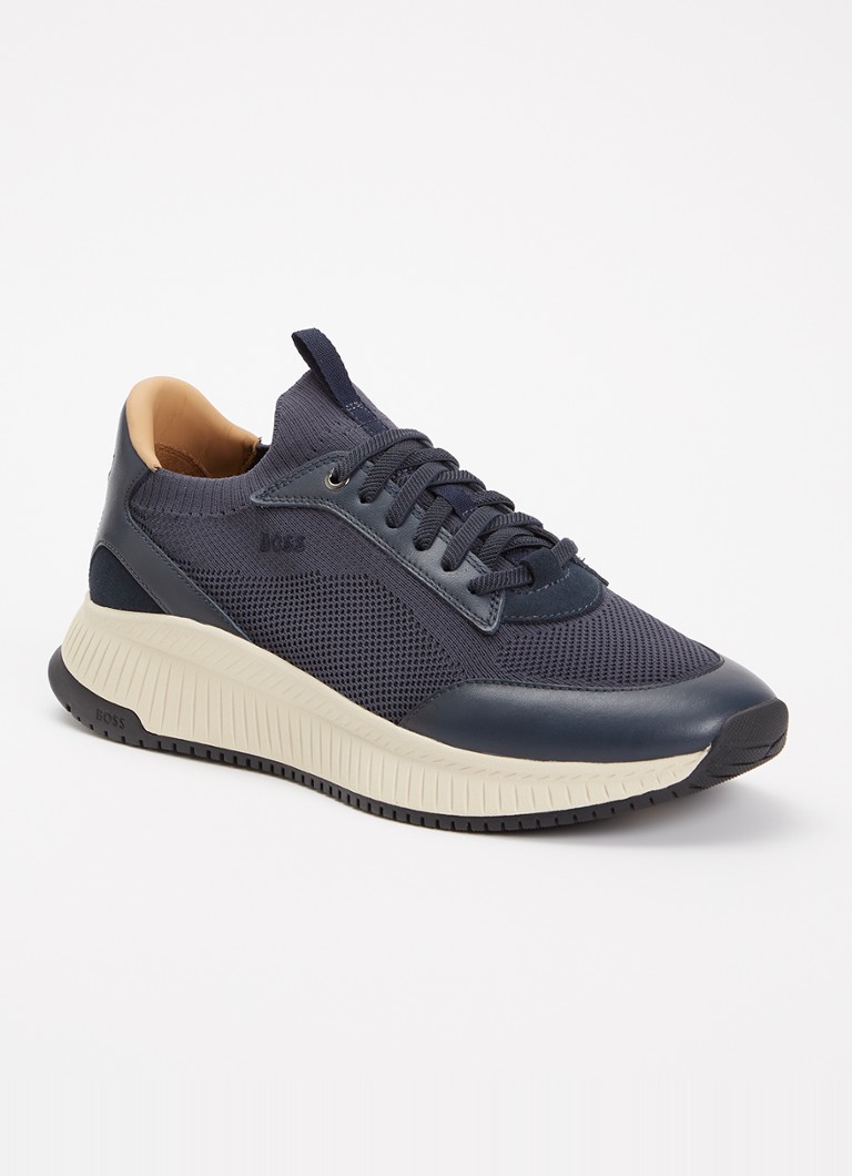 BOSS Heren Sneaker met gebreid bovenwerk in de kleur Donkerblauw