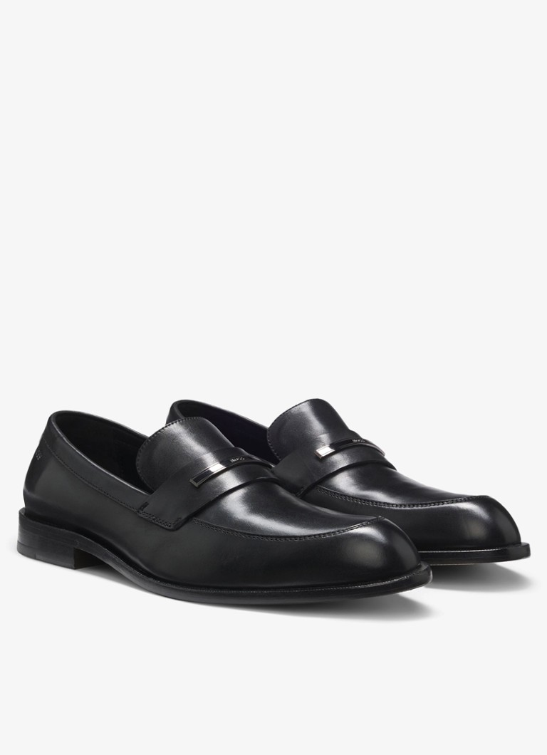 BOSS Heren Loafer van leer met logo in de kleur Zwart