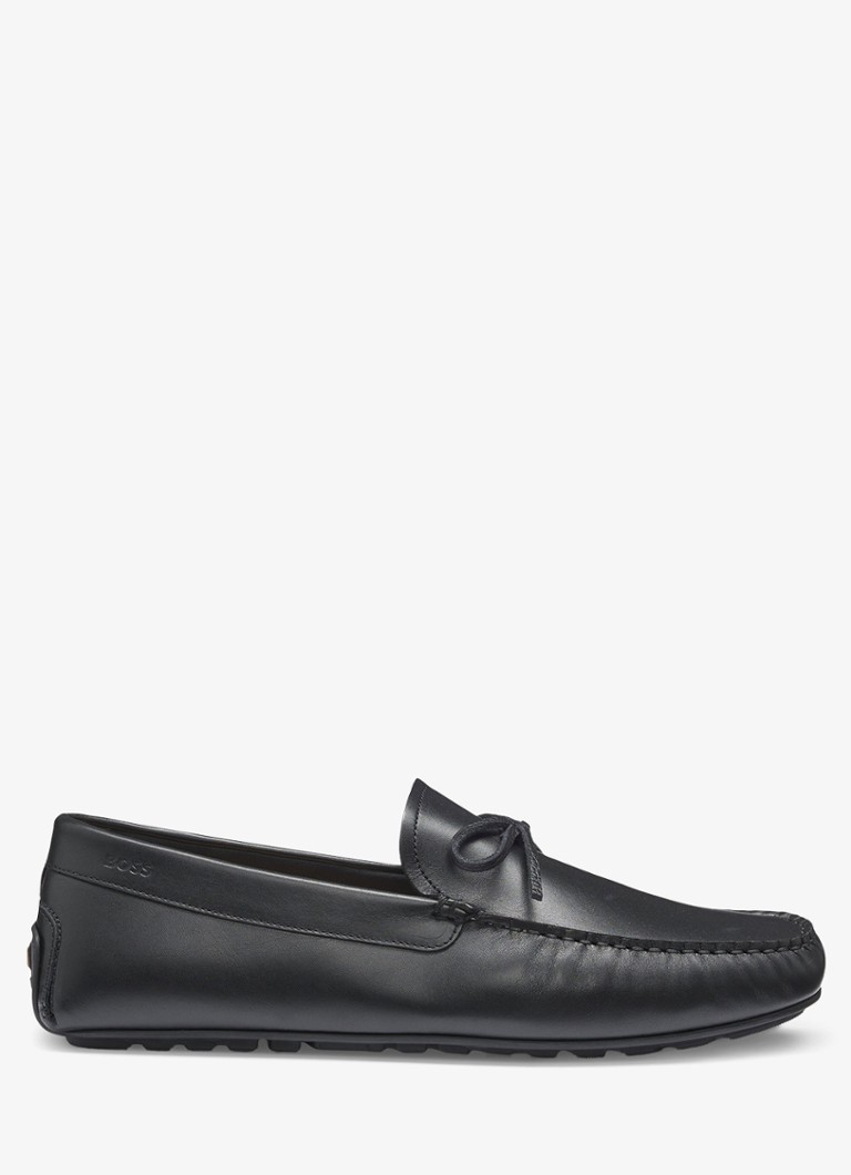 BOSS Heren Loafer van leer met strikdetail in de kleur Zwart