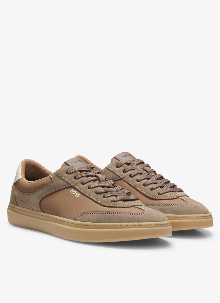 BOSS Heren Sneaker met suède details en logo in de kleur Beige