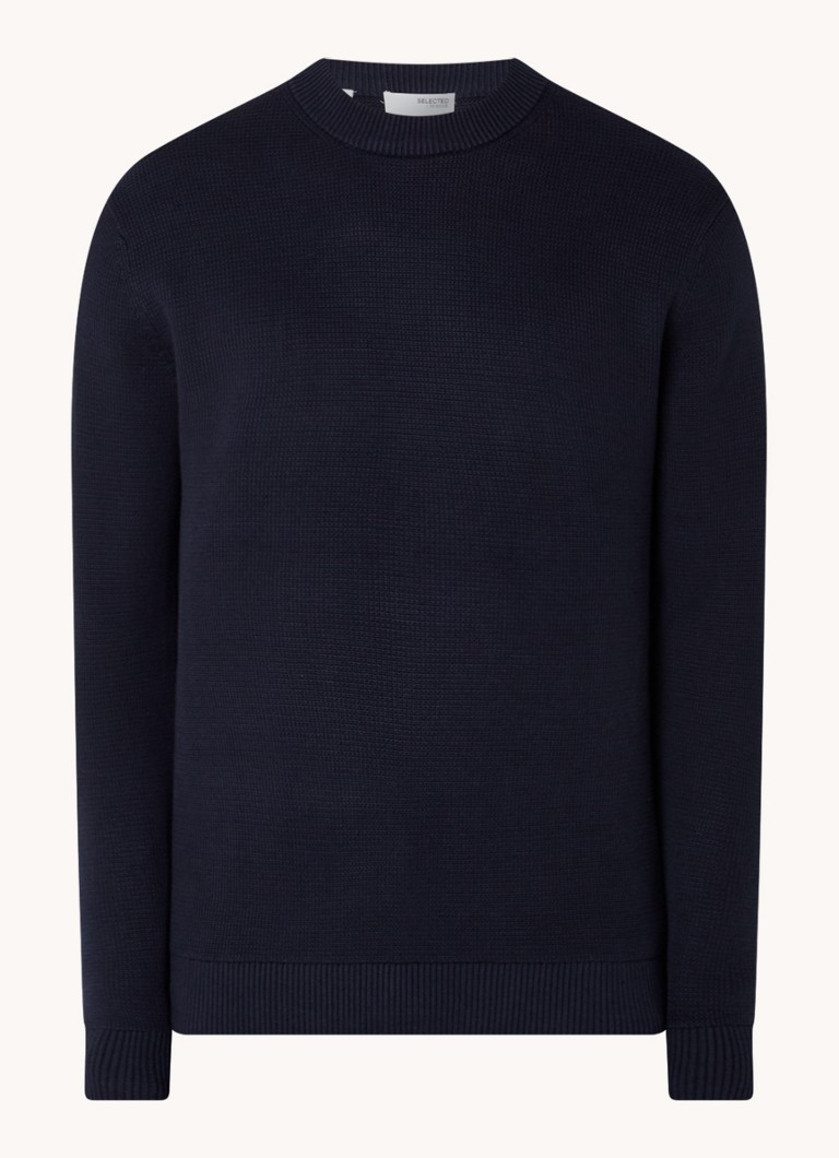 Selected Heren Dane fijngebreide pullover in de kleur Donkerblauw, maat: L