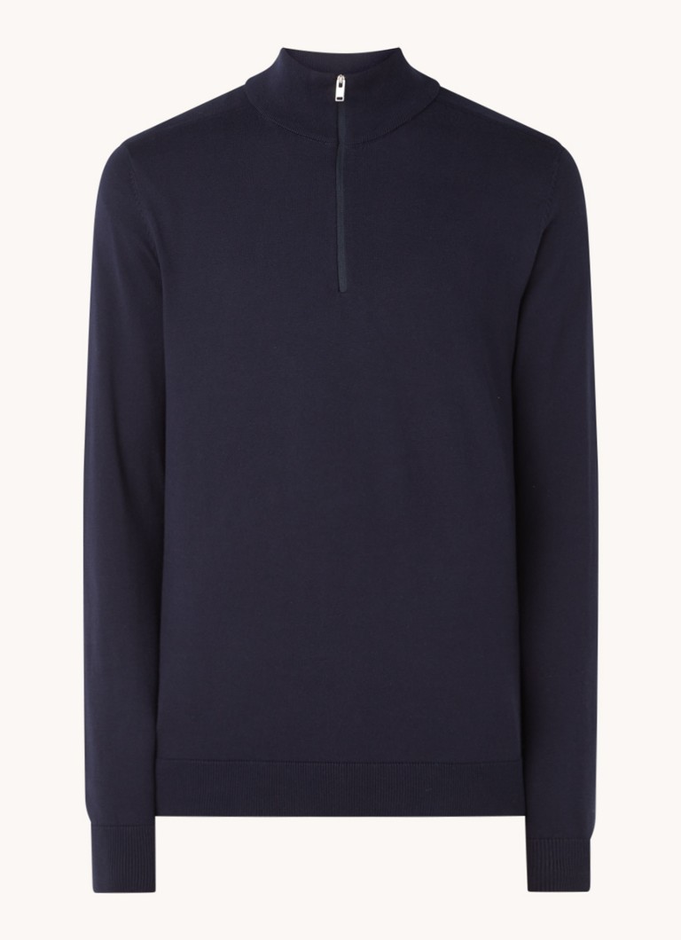 Selected Heren Berg fijngebreide pullover met halve rits in de kleur Donkerblauw, maat: L