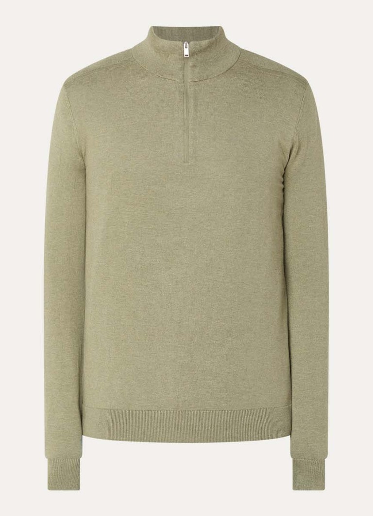 Selected Heren Berg trui met halve rits in de kleur Mosgroen, maat: XL