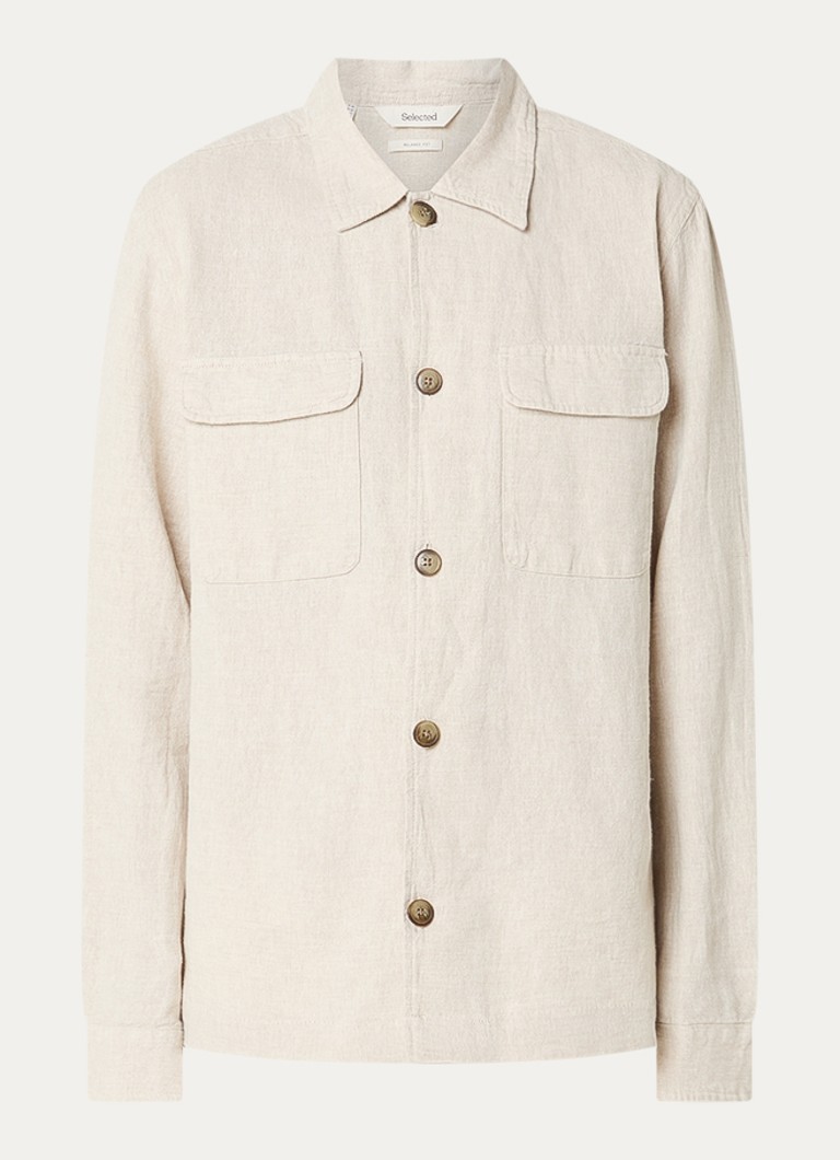 Selected Heren Leroy regular fit overshirt met borstzakken in de kleur Beige, maat: M