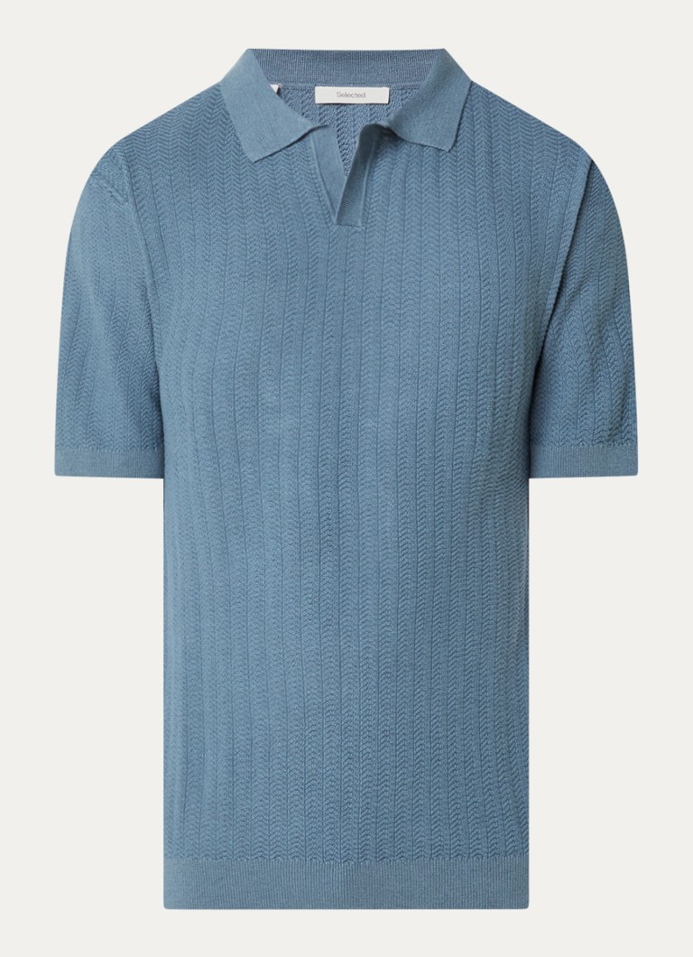 Selected Heren Mattis regular fit polo in linnenblend in de kleur Blauw, maat: S