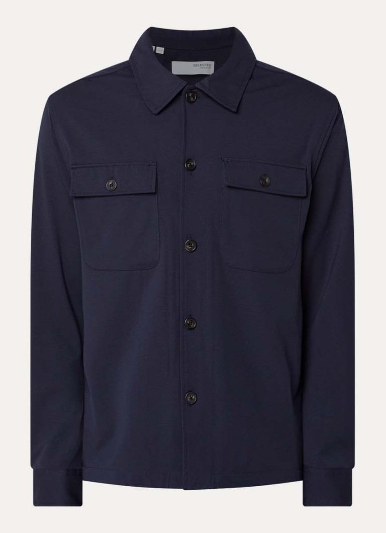 Selected Heren Lorent regular fit overshirt met borstzakken in de kleur Donkerblauw, maat: XXL