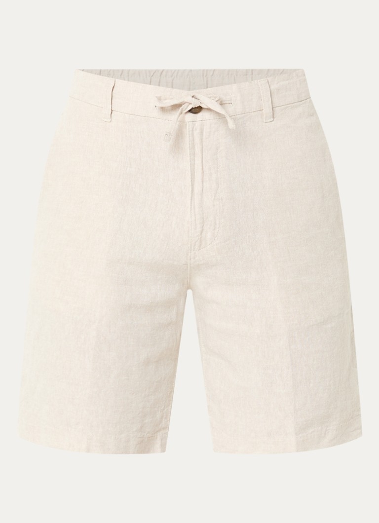 Selected Heren Leroy straight fit korte broek in linnenblend met steekzakken in de kleur Blauw, maat: XXL