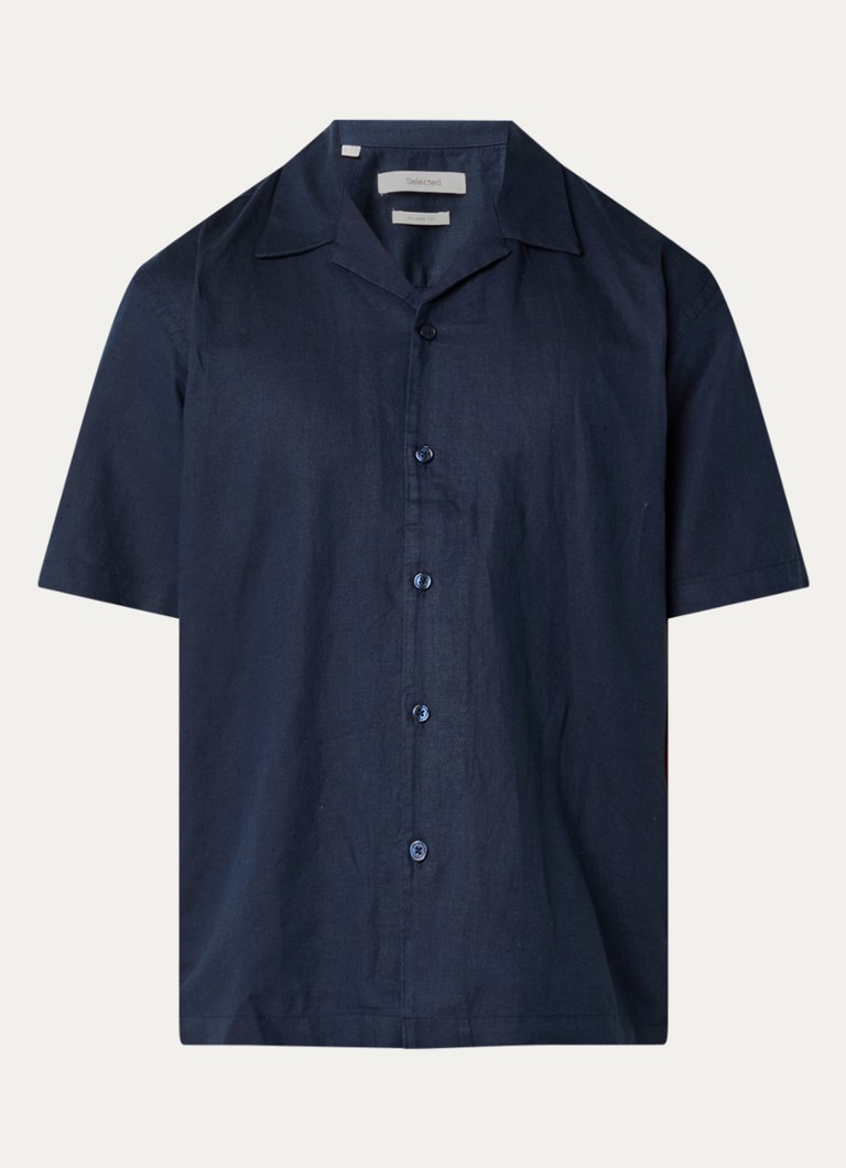 Selected Heren Clay regular fit overhemd in linnenblend in de kleur Donkerblauw, maat: L