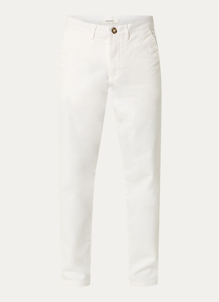 Selected Heren Miles slim fit chino met steekzakken in de kleur Gebroken wit, maat: W30/L32