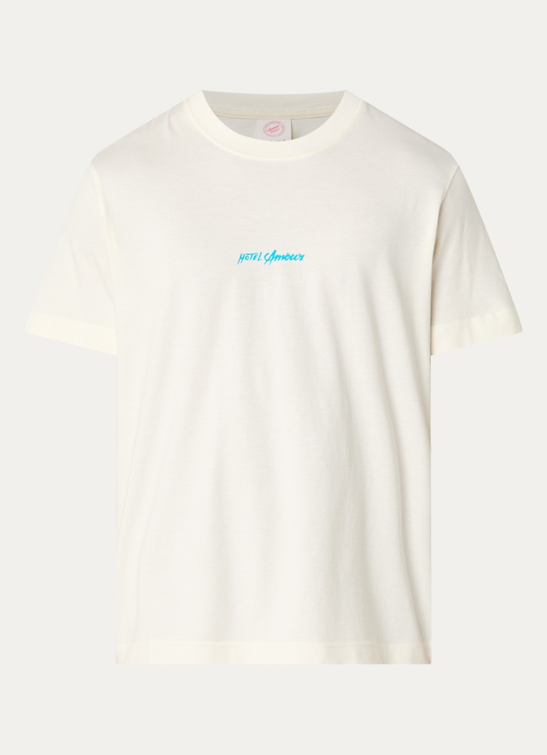 Selected Heren Elias T-shirt met front- en backprint in de kleur Creme, maat: S