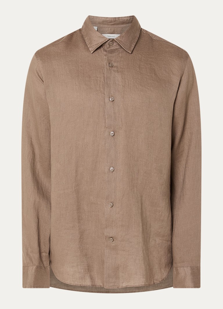 Selected Heren Kylian regular fit overhemd in de kleur Lichtbruin, maat: XXL