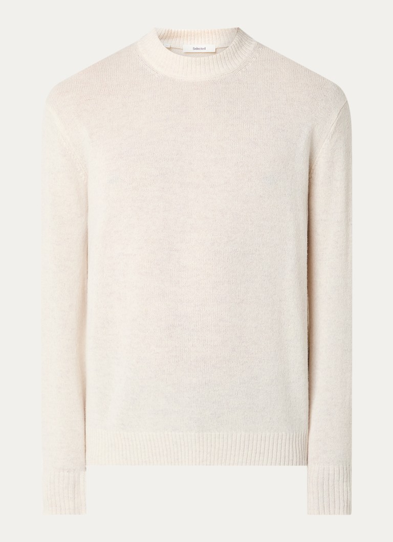 Selected Heren Reuben fijngebreide trui van wol in de kleur Creme, maat: XXL