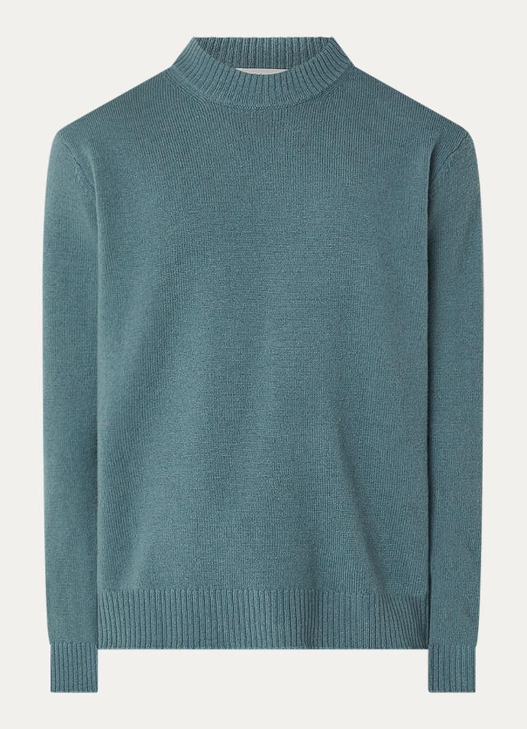 Selected Heren Reuben fijngebreide trui van merino wol in de kleur Olijfgroen, maat: L