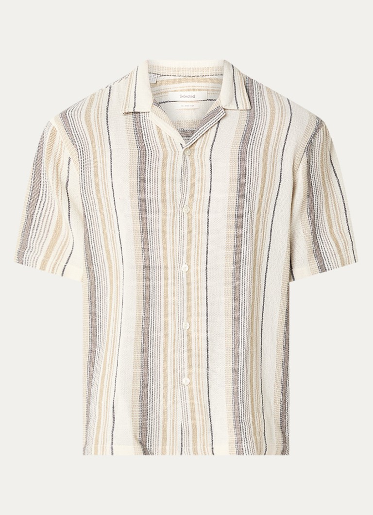 Selected Heren Resort overhemd met streepprint in de kleur Gebroken wit, maat: M