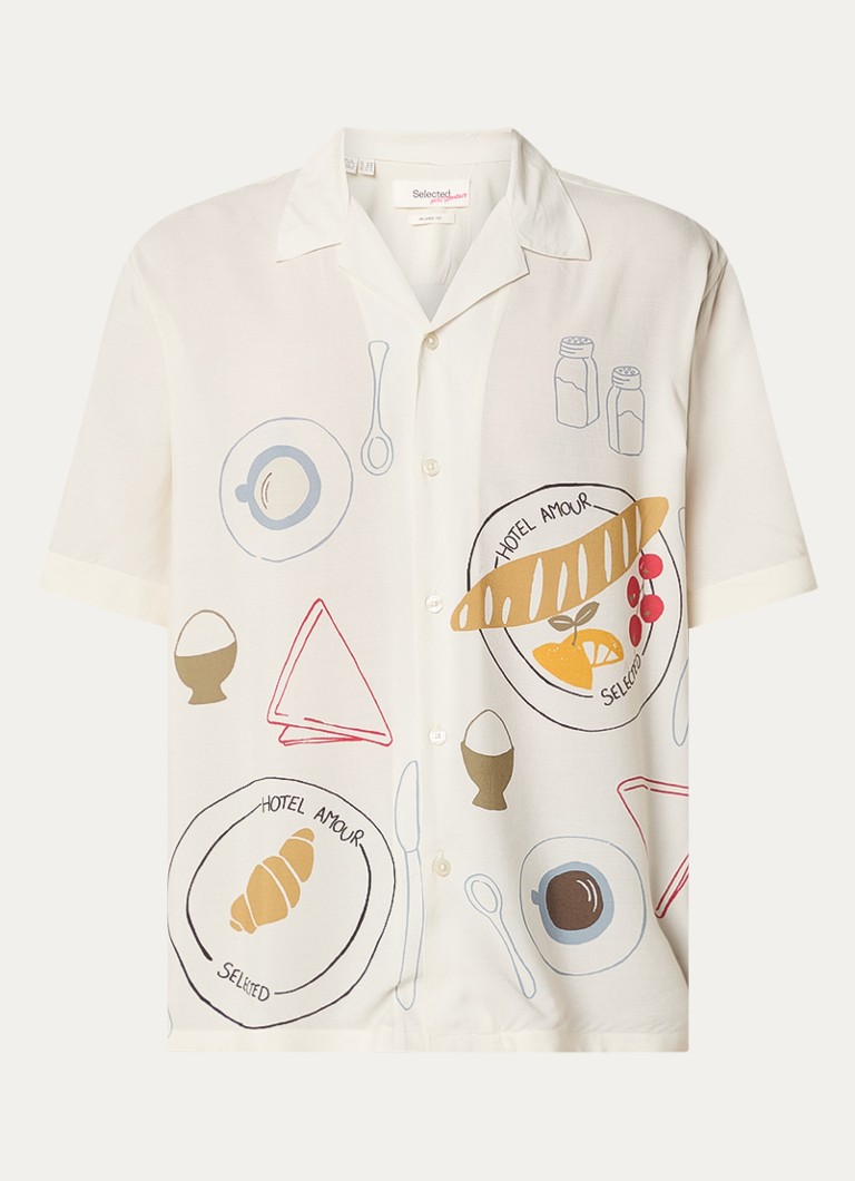 Selected Heren Hotel Amour regular fit overhemd met print in de kleur Creme, maat: L