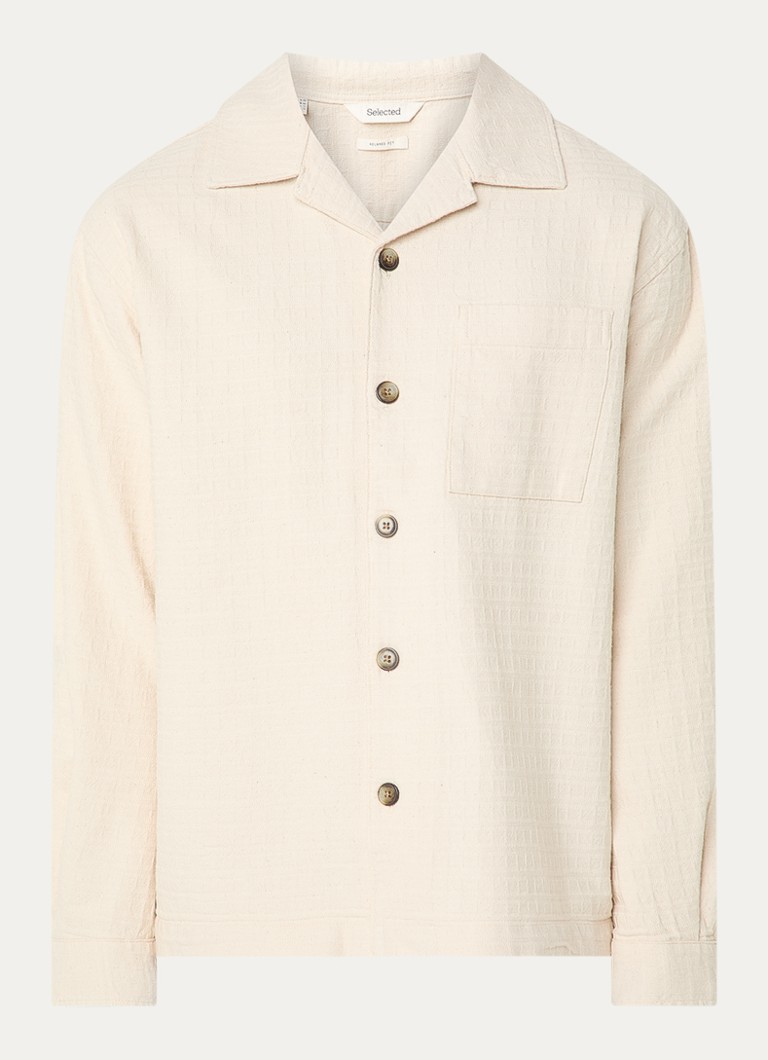 Selected Heren Ray regular fit overshirt met borstzak in de kleur Creme, maat: S