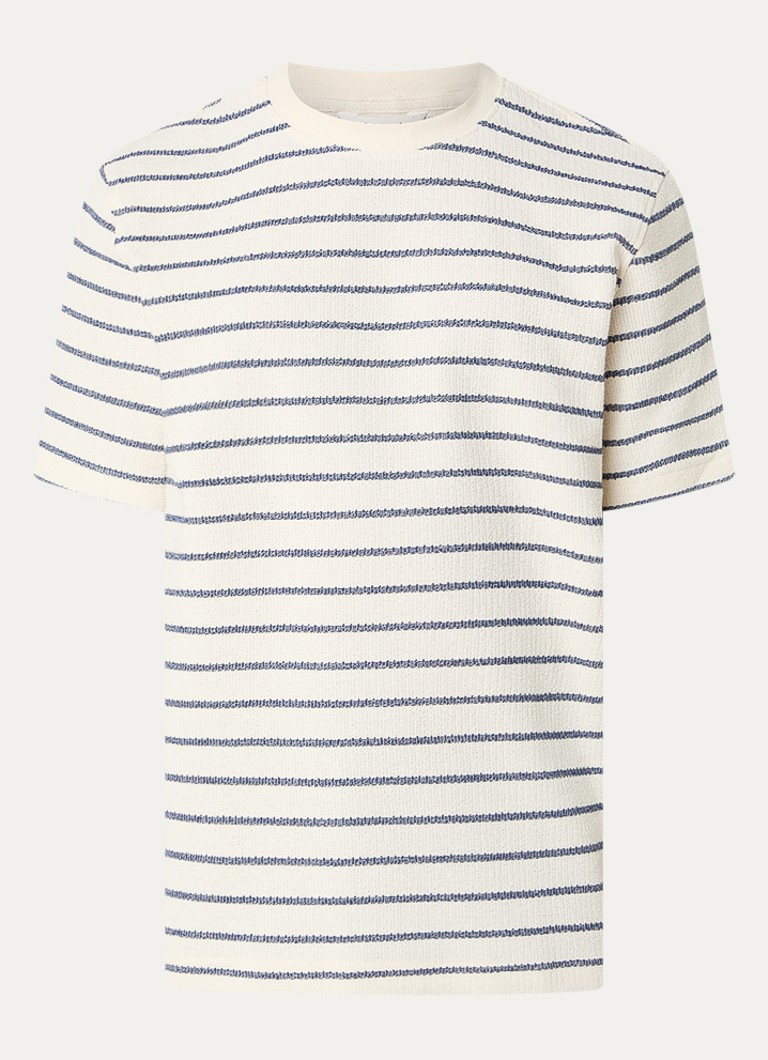 Selected Heren Jango grofgebreid T-shirt met streepprint in de kleur Creme, maat: XXL