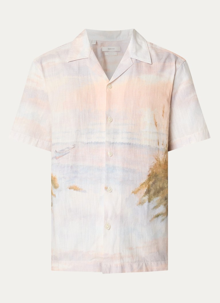 Selected Heren SLHSunset comfort fit overhemd met print in de kleur Creme, maat: XXL