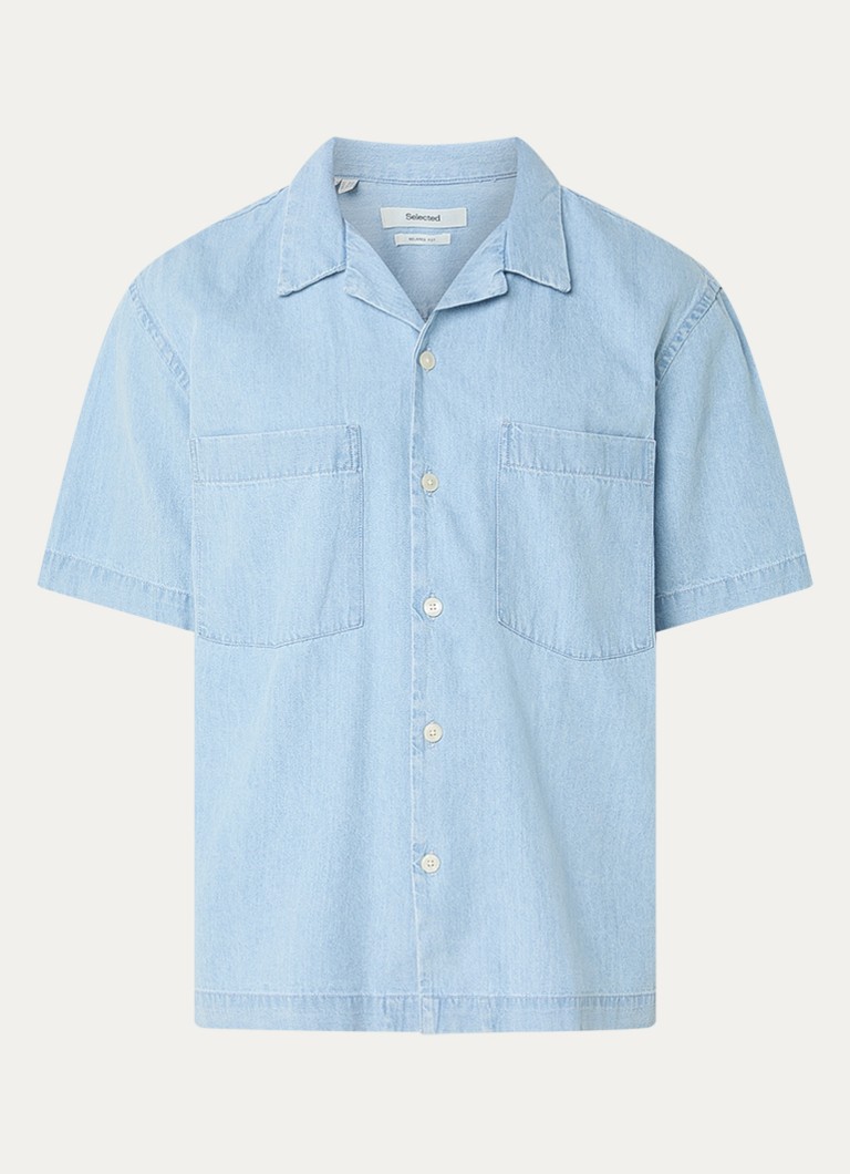 Selected Heren Carlo regular fit overhemd van chambray in de kleur Indigo, maat: L