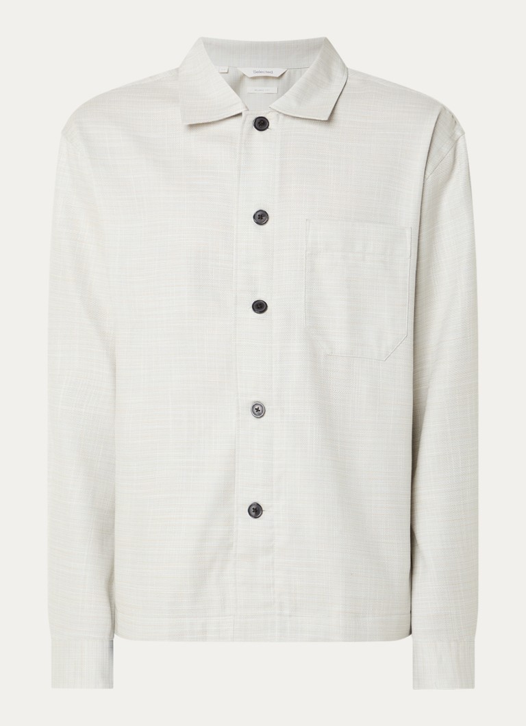 Selected Heren Henry overshirt met gemêleerd dessin in de kleur Beige, maat: XXL