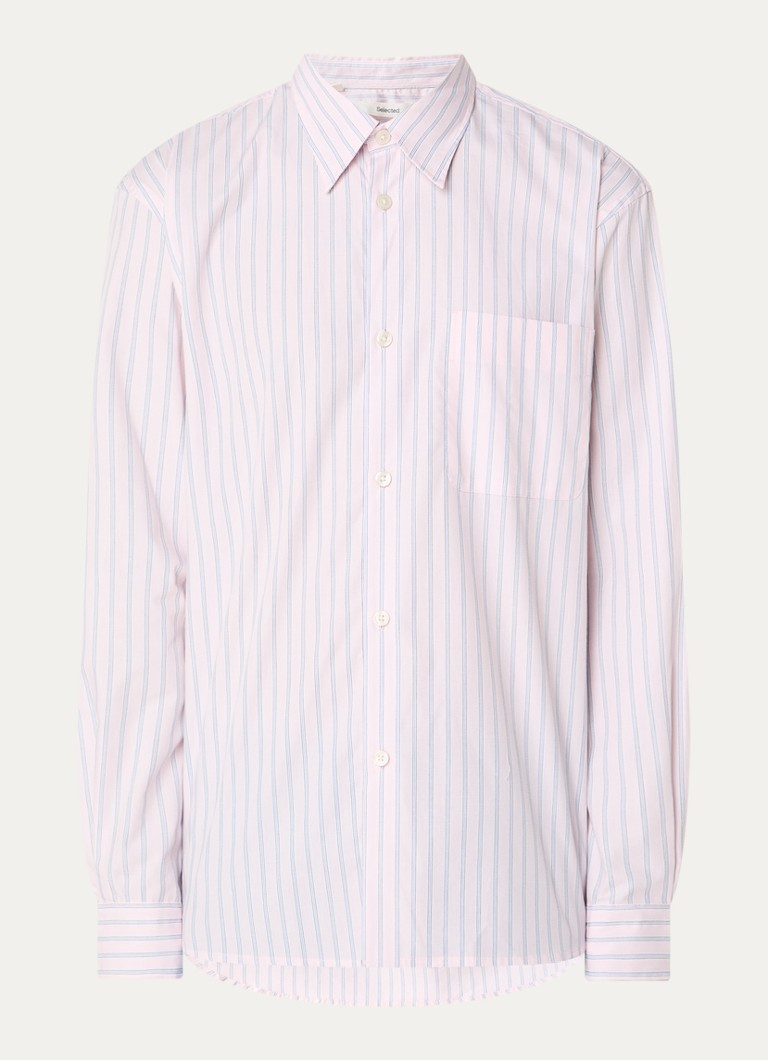 Selected Heren Comfort fit overhemd met borstzak en streepprint in de kleur Lichtroze, maat: M