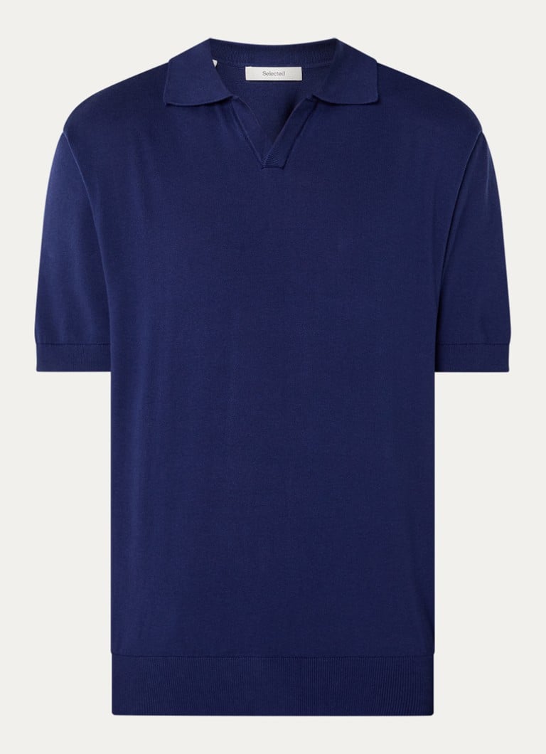Selected Heren SLHTorino fijngebreide polo met V-hals in de kleur Beige, maat: S