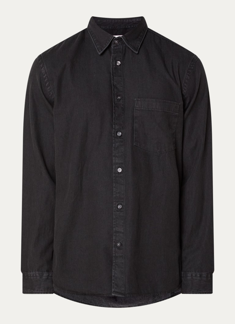 Selected Heren Carlo regular fit overhemd met borstzak in de kleur Zwart, maat: XL