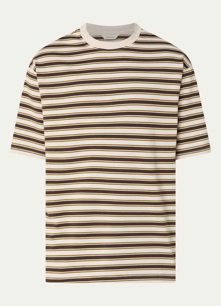 Selected Heren Aspen T-shirt met streepprint in de kleur Zand, maat: S