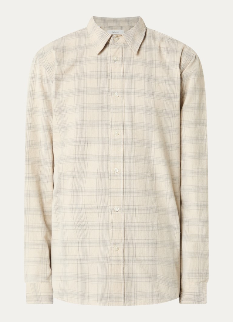 Selected Heren Regular fit overhemd met ruitdessin in de kleur Naturel, maat: L
