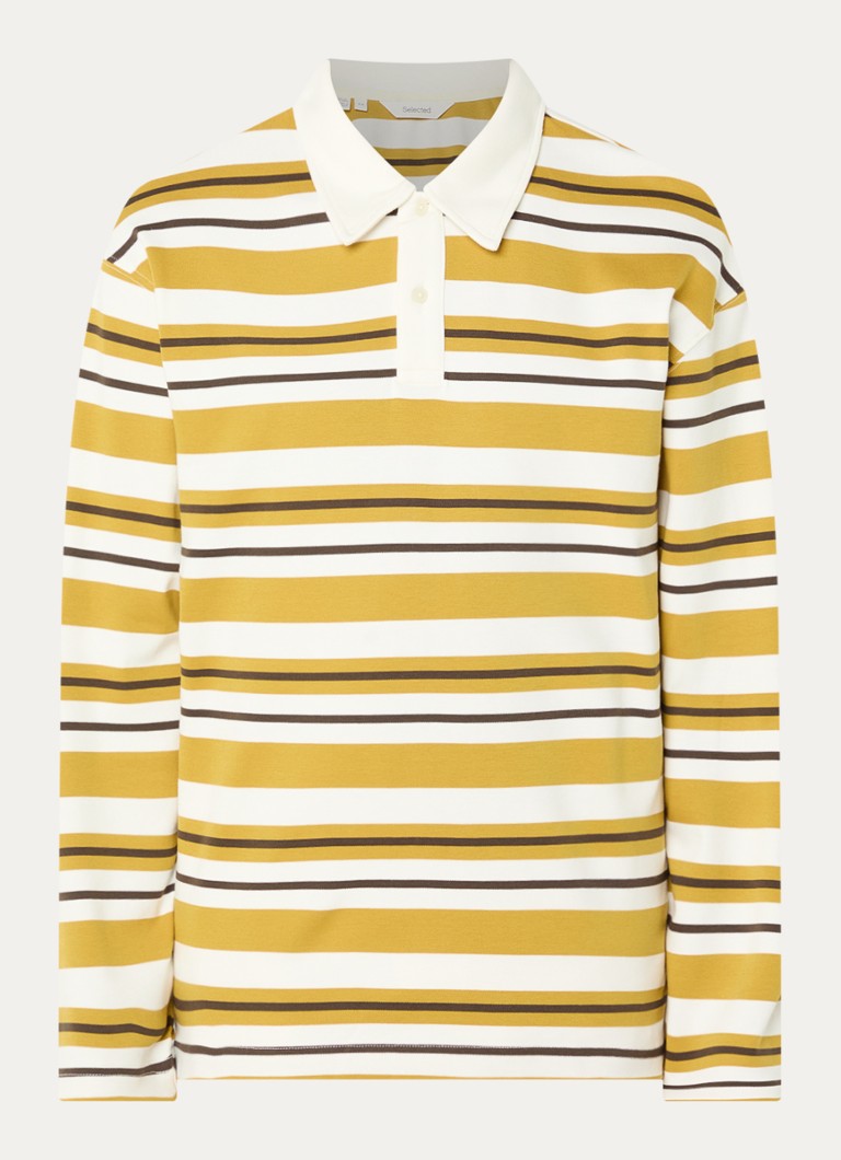 Selected Heren Reguar fit polo met streepprint in de kleur Okergeel, maat: S