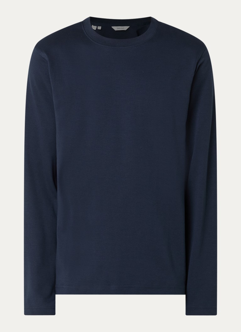 Selected Heren Taj long sleeve met ronde hals in de kleur Donkerblauw, maat: S