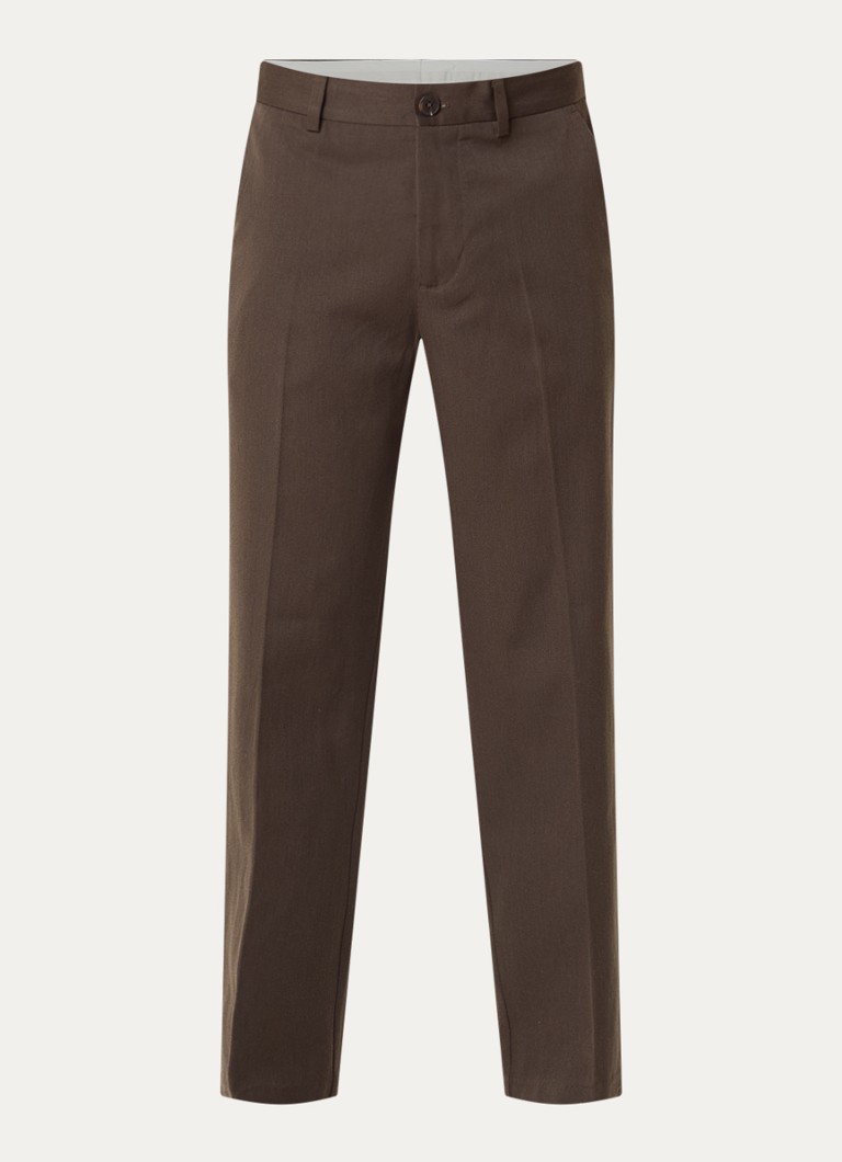 Selected Heren Straight fit pantalon in wolblend met steekzakken in de kleur Donkerbruin, maat: W38/32