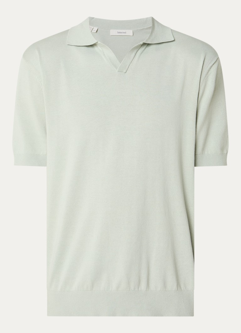 Selected Heren Torino fijngebreide regular fit polo in de kleur Lindegroen, maat: XXL