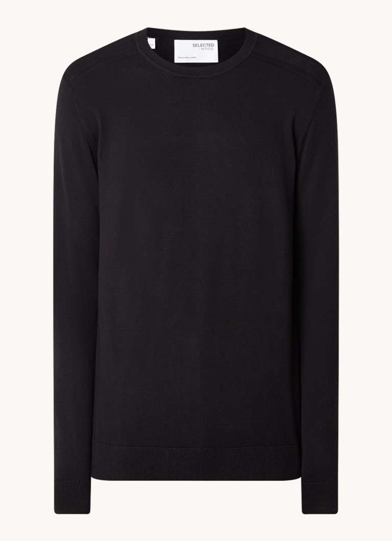 Selected Heren Berg fijngebreide pullover met ronde hals in de kleur Zwart, maat: S
