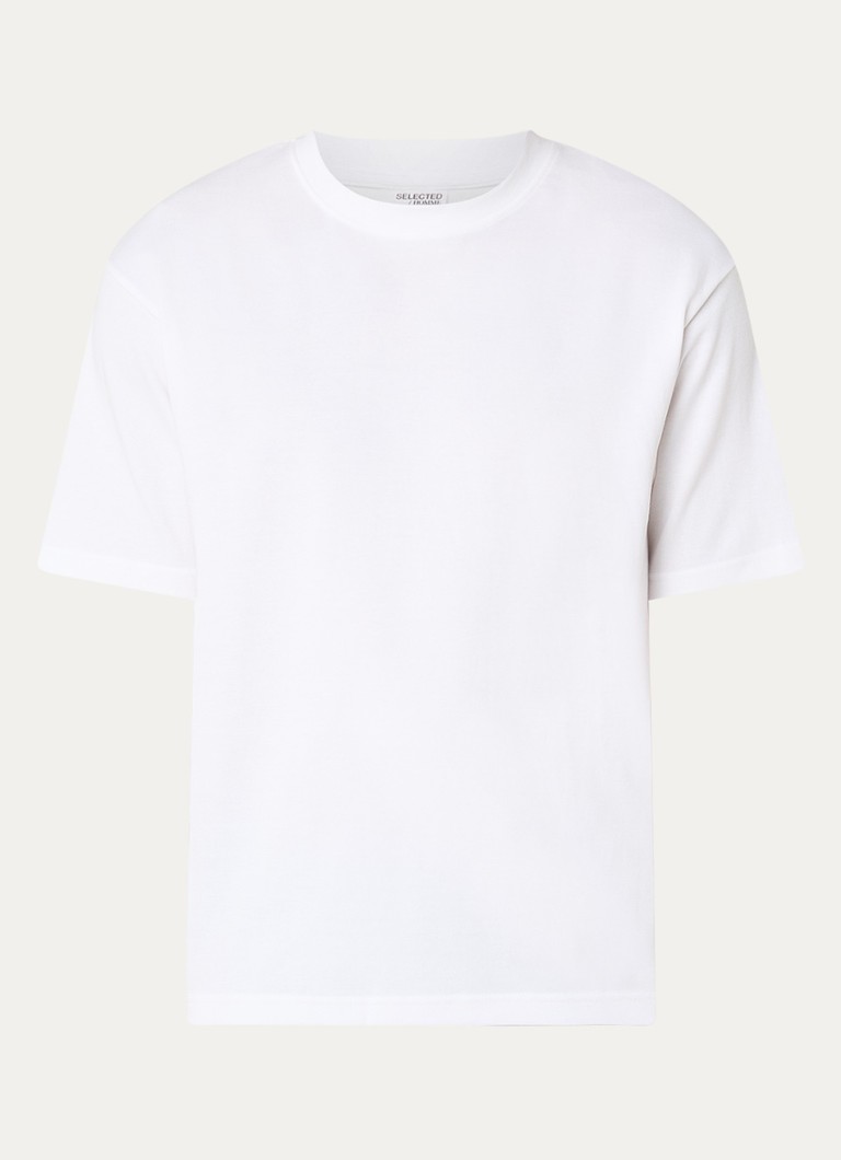 Selected Heren T-shirt met stretch in de kleur Wit, maat: XXL