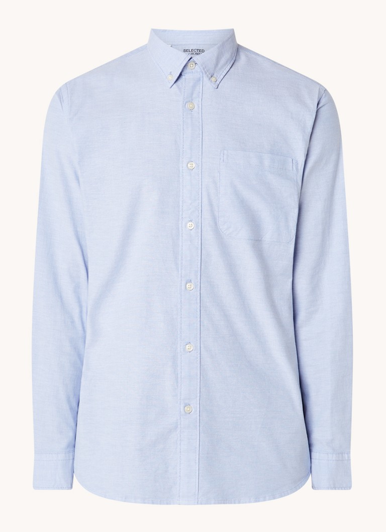 Selected Heren Regrick regular fit overhemd van katoen met borstzak in de kleur Lichtblauw, maat: S