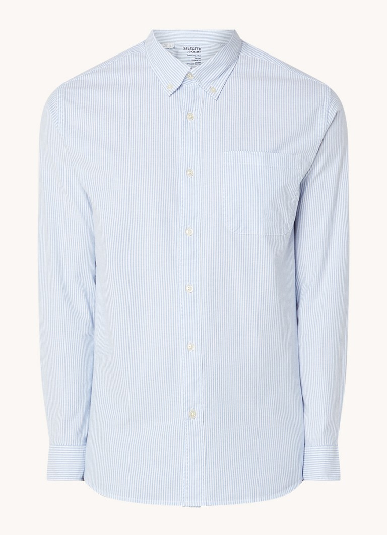 Selected Heren Noos regular fit overhemd met borstzak en streepprint in de kleur Lichtblauw, maat: XXL