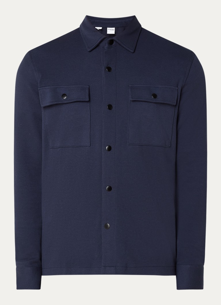 Selected Heren Jackie overshirt in katoenblend in de kleur Donkerblauw, maat: M