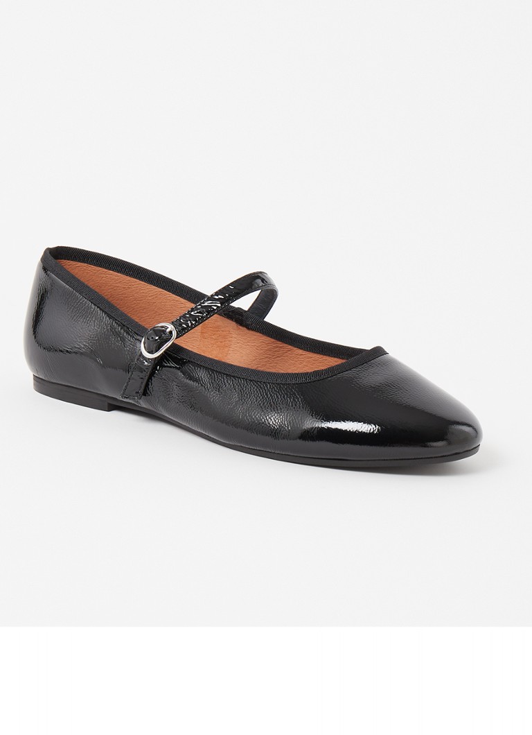 Jonak Dames Douceur ballerina van leer met lakfinish in de kleur Zwart