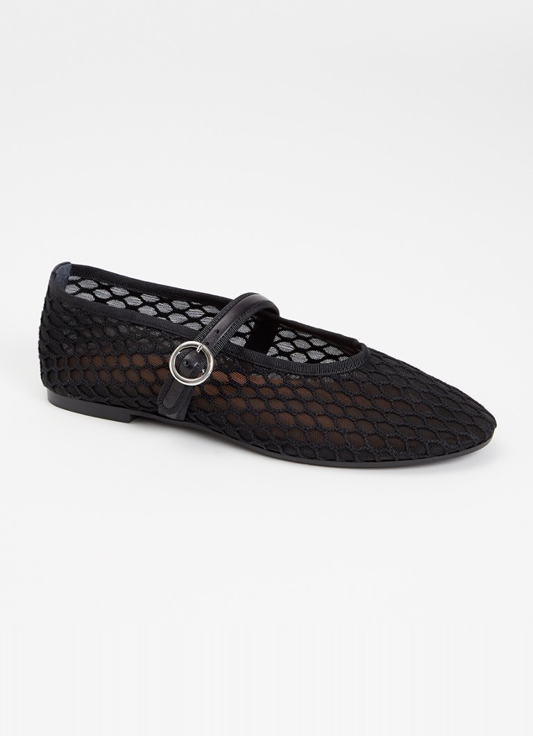 Jonak Dames Deessia ballerina van mesh met details van geitenleer in de kleur Zwart