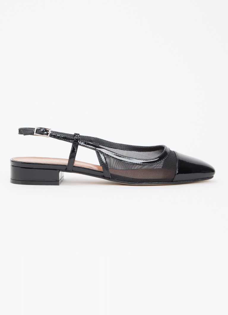 Jonak Dames Dragus slingback van kalfsleer met mesh details en lakfinish in de kleur Zwart