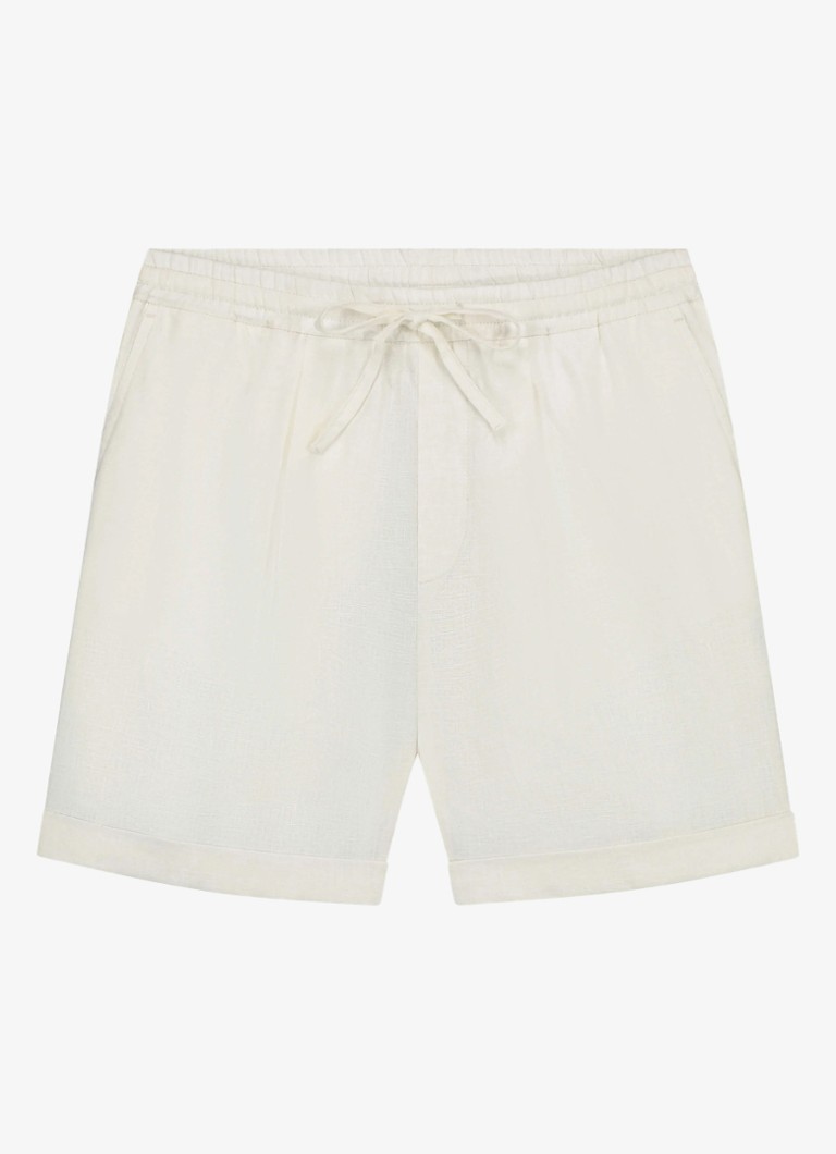 Aurélien Heren Straight fit korte broek van linnen met steekzakken in de kleur Ivory-120