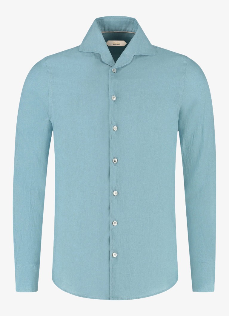 Aurélien Heren Regular fit overhemd van linnen in de kleur Blue Turquoise-441