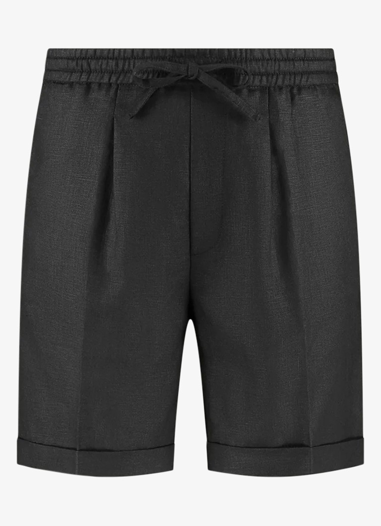 Aurélien Heren Straight fit korte broek van linnen met steekzakken in de kleur Black-1