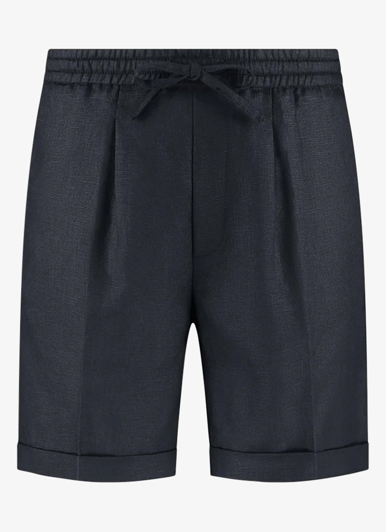 Aurélien Heren Straight fit korte broek van linnen met steekzakken in de kleur Navy-410