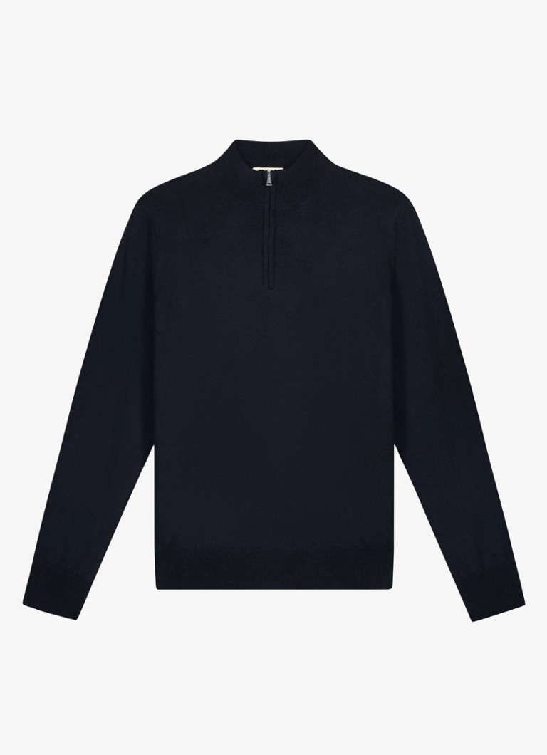 Aurélien Heren Fijngebreide trui van merino wol met halve rits in de kleur Navy-410