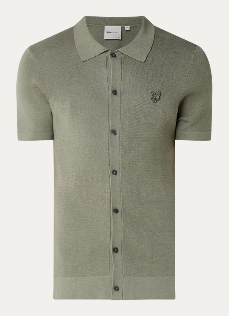 Lyle & Scott Heren Fijngebreid regular fit overhemd met logoborduring in de kleur Olijfgroen, maat: M